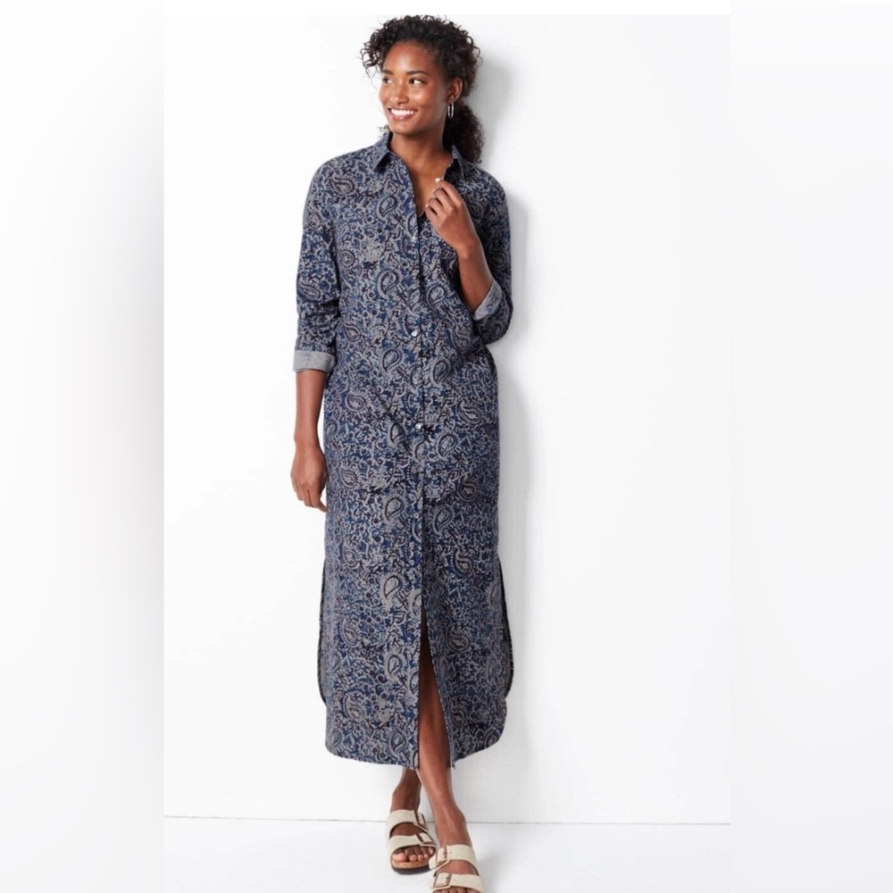 J. Jill Blue Paisley Kalamkari Maxi Shirt Dress - Large